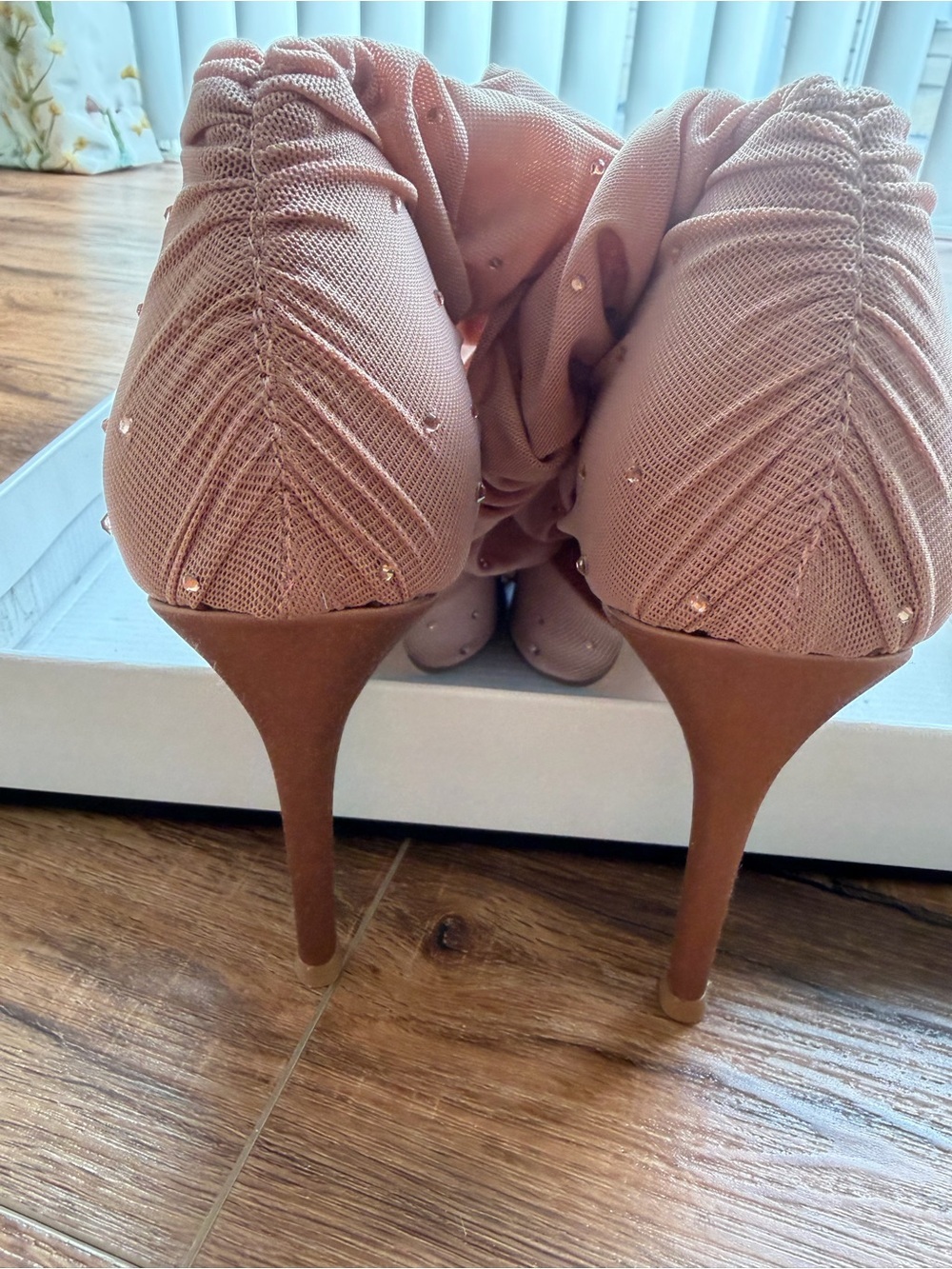 Steve Madden Rashida Blush Mesh Ruched Over-the-Knee Stiletto Boots 8.5 - Picture 11 of 13